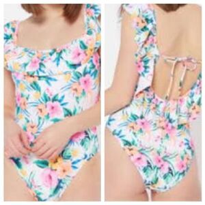 NWOT Neon Floral Ruffle Rue One Piece Swimsuit